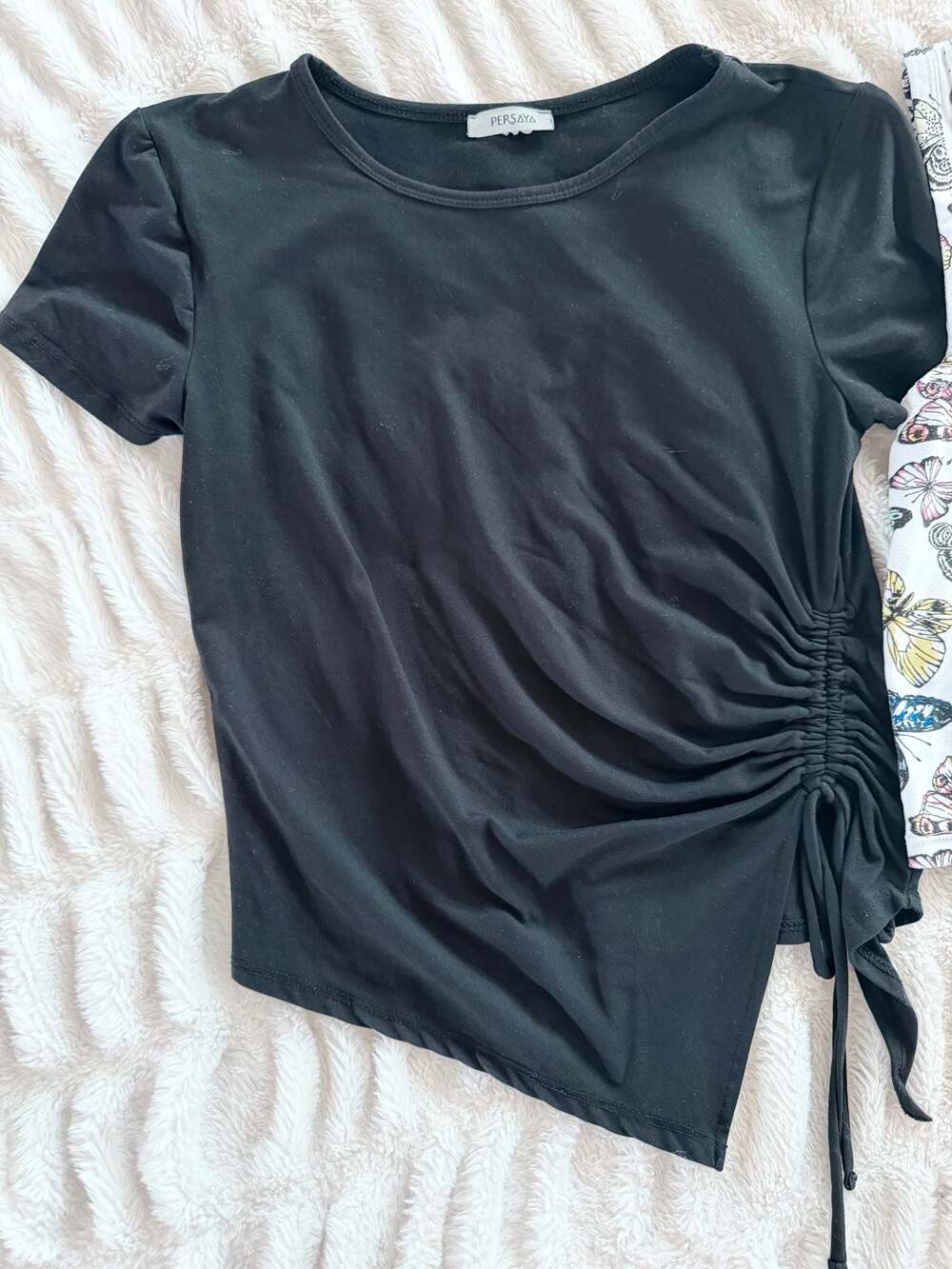 PERSAYA Black Ruched Side Tie T-Shirt and Butterfly Print Tank Top Set - Picture 5 of 5